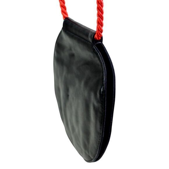 Free People BLACK REAL LEATHER RED CORD STRAP X-BODY SHOULDER BAG HANDBAG PURSE - Picture 4 of 12